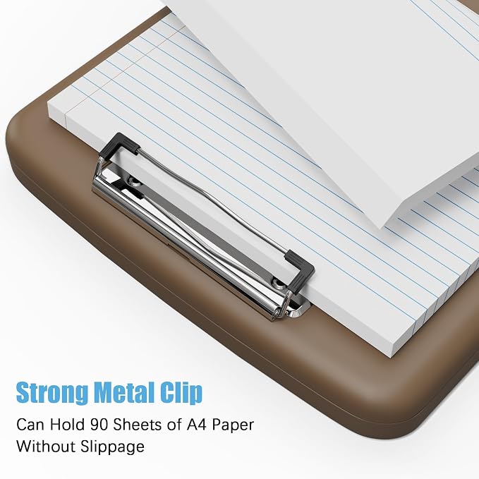 Hongri Clipboard with Storage with Pencil Case, 8.5 x 11 Storage Clip Board | High Capacity Organization Box for A4 Letter Legal Paper, Heavy Duty Folio & Side-Opening for Nurses, Teachers, Brown