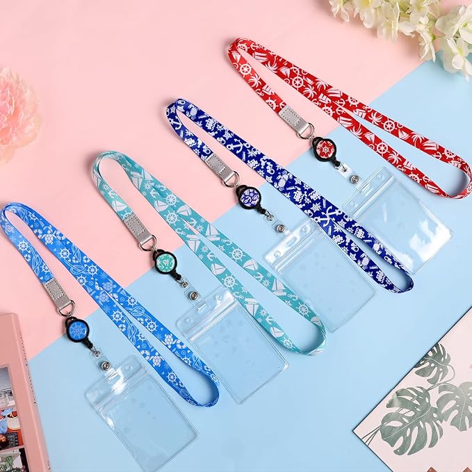 HONSIO 4 Pack Cruise Lanyard for Ship Cards, Cruise Essentials 2026, Marble | Retractable Badge Reels & Waterproof ID Badge Holders, Cruise Must Have for Carnival, Royal Caribbean, NCL