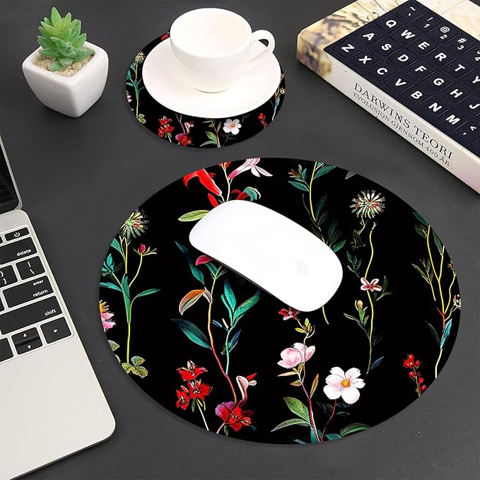Mouse Pad+Mouse Wrist Rest Support Set+Coaster,Memory Foam Ergonomic Easy Typing Pain Relief,Non-Slip Rubber Base Small Mousepad for Computer,Laptop,Home & Office,Garden Flowers