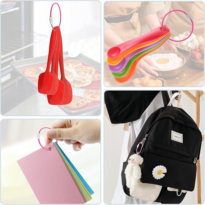 CooBigo 12 Pack Stainless Steel Loops 2mm Coated Wire Keychain Cable Large Key Rings 6 inch Key Chain for Women, Luggage Tags, Key Tags, Keyrings, Kitchen Utensils, Duster - Pink