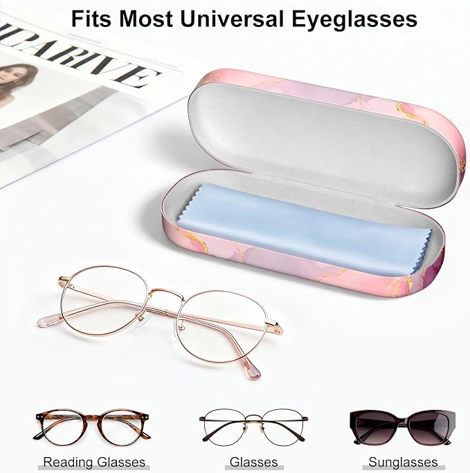 Hard Shell Leather Sunglasses Case,Classic Fashionable Cute Large Glasses Case for Women Men,Sunglass Eyeglasses