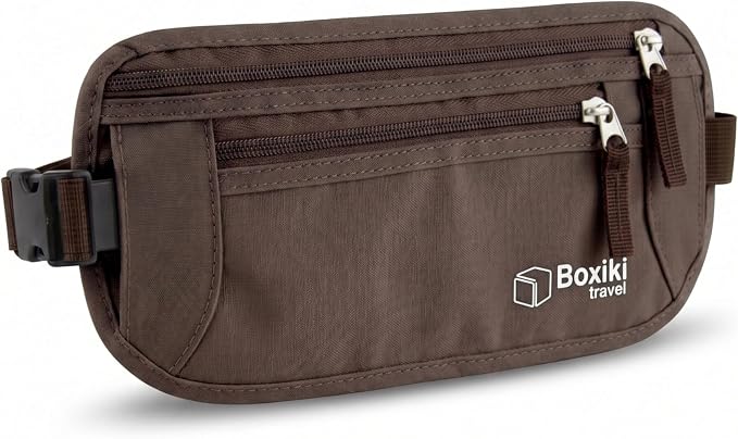 Money Belt for Travel with RFID Blocking Technology - Hidden Travel Money Pouch for Cash, Credit Cards, Passport, and Travel Valuables - Secure Water Resistant Money Belt for Men and Women (Brown)