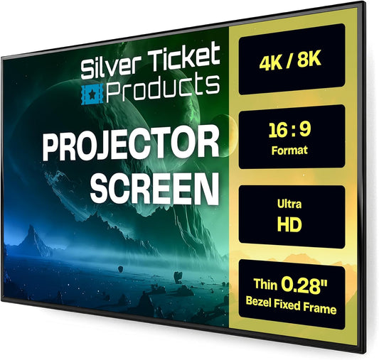 Silver Ticket Products S7 Series 6 Piece Thin Bezel Home Theater Fixed Frame 4K/8K Ultra HD, HDTV, HDR & Active 3D Projection Screen, 16:9 Format, 120" Diagonal, Grey Material S7-169120-G