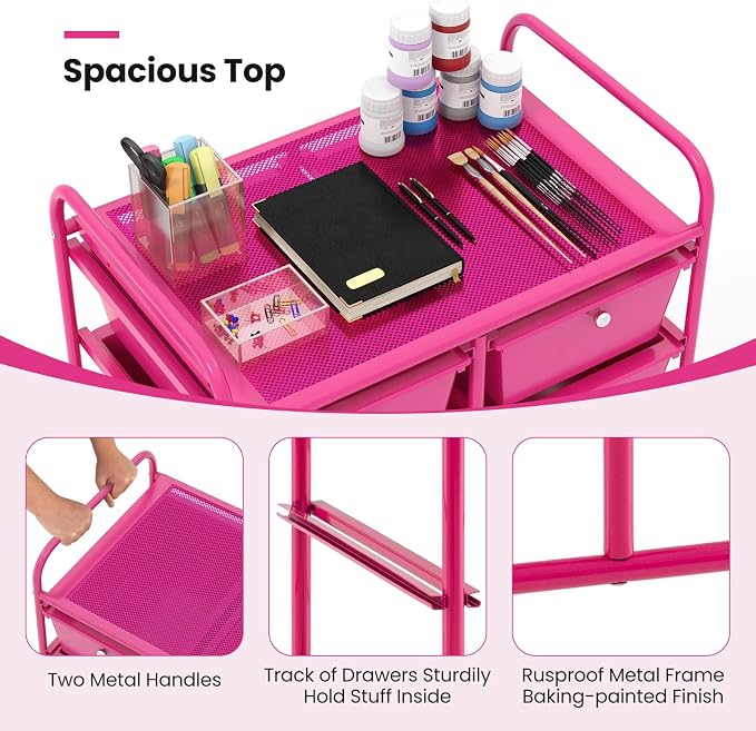 BECOMFORT 10-Drawer Rolling Cart with Drawers, Storage Cart on Wheels, Teacher Classroom Organizers with Metal Frame, Mobile Craft Cart, Trolley Utility Cart for School Office Play Room