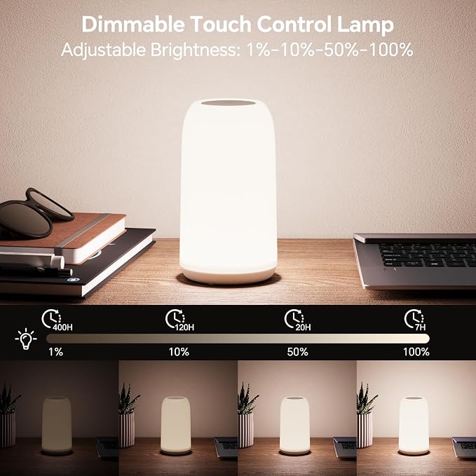 ROOTRO Cordless Table Lamps Rechargeable, Touch Lamp for Bedroom [Sleek Design & RGB Mode] 4-Level Brightness Small Bedside Lamp, LED Lamp Multi-Color Smart Nightstand Light for Living Room Home Gifts