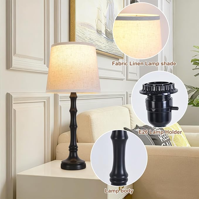 Lamps Set of 2 Modern Farmhouse Table Lamp Bedside Reading Lamps Living Room End Tables Set Lamps for Night Stands Bedroom Night Lamp,High 26.25 Inch,Black,With Fabric Lamp Shade,Bulb Not Included