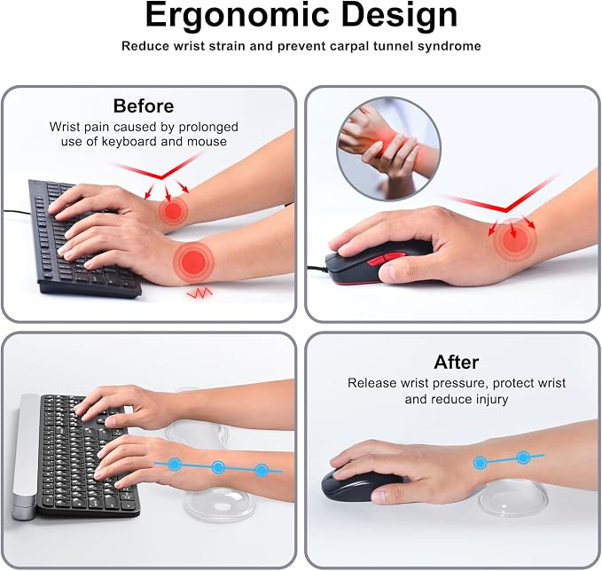 MOKURU Gel Keyboard and Mouse Wrist Rest Set, Comfort Ergonomic Wrist Support, for Wrist Pain Relief, Computer Keyboard Wrist Rest (Transparent)