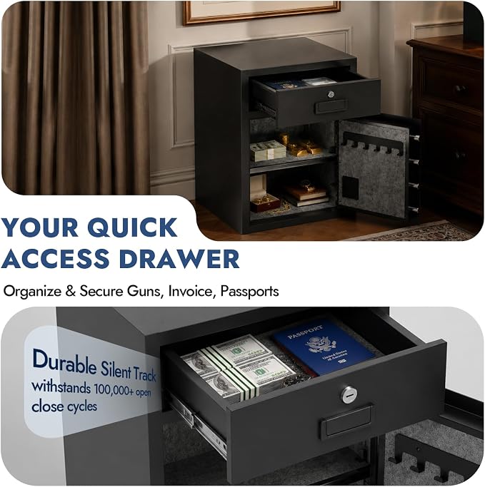 KAER 5.1 Cuft Money Safe for Home Drawer Safe Box with Mechanical Lock for Daily Cash & Keys Felt-Lined with Adjustable Shelf, Silent ＆Alarm, Fireproof Waterproof Bag, 49.2 lbs Caja Fuerte para Dinero | Adjustable Shelf, Felt-Lined, Mute/Alarm, Firepro...