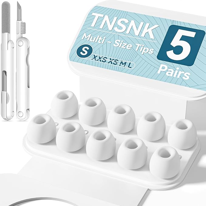 5 Pairs Replacement Ear Tips for AirPods Pro 3(Small-White) | with Noise Reduction Hole,Built-in dust Guard Screen Silicone Ear Tips with Cleaning Pen - 5 Sizes(Small)