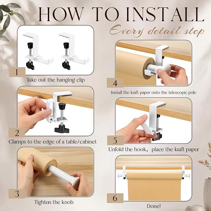 Hicarer Kraft Paper Roll Holder for Table Supports up to 450 Lbs - Heavy Duty Retractable Clamp-on Paper Roll Holder Tabletop Easel for to Do Lists, Drafting Wrapping, Art Supplies, Drawing(White)