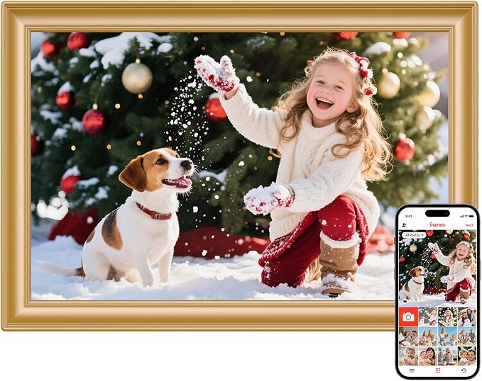 Frameo 10.1 Inch WiFi Digital Picture Frame, 1280x800 HD IPS Touch Screen Photo Frame Electronic, 32GB Storage, Auto-Rotate, Wall Mounted, Share Photos/Videos Instantly from Anywhere - Gold