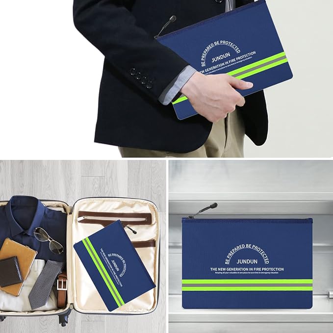 Fireproof Document Bags,14.2”x 10.0”Waterproof Fireproof | Money Bag with Aluminum Foil Lining,Fireproof Safe Storage Pouch with Zipper for Document and Cash，Blue