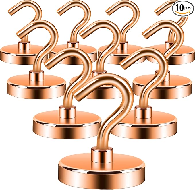Neosmuk Magnetic Hooks, Heavy Duty 130lb+ Strong Magnet Hook for Cruise Cabins, Cruise Essentials 2026 for Hanging, Metal Wall Refrigerator Hangers (Bronze, 10 Pack)