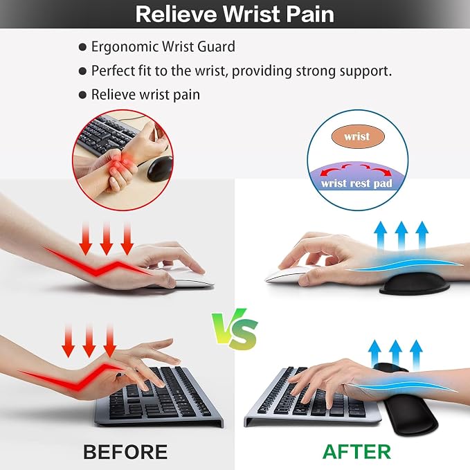 Mouse Pad Black, Mouse Pad with Wrist Rest, 4-in-1 Large Mousepad Keyboard | Wrist Rest+Mouse Pad Wrist Support+Cup Pad Set,Ergonomic Anti-Slip,Memory Foam Desk Mat for Home Office Gaming(35.4×15.7in)
