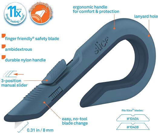 Slice Box Cutter, Heavy Duty Utility Knife, Safe Ceramic Blade Lasting 11x Longer than Metal, Slate, 1 Pack