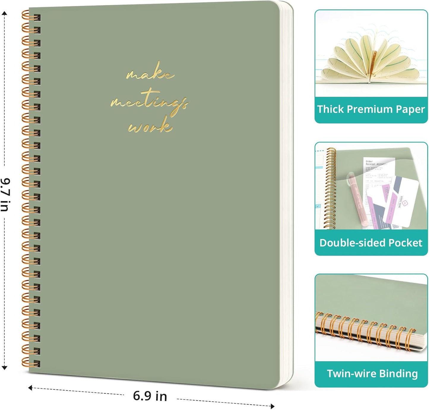 6 Pack of Meeting Notebook for Work Organization - Work notebook with action items, Meeting Minutes Planner Notebook, Perfect Office Supplies for Men & Women - Multi