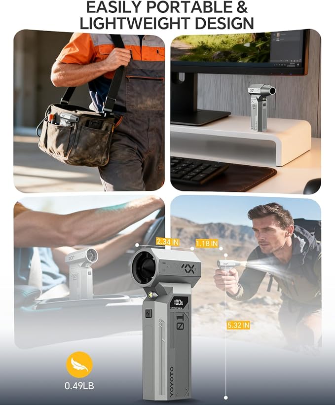 Compressed Air Duster, 150000RPM Electric Air Duster with LED Display & Brushless Motor, 4-Gear Air Blower Rechargeable with LED Light, Cordless Turbo Fan for Computer, Keyboard, Car, Home, Outdoor