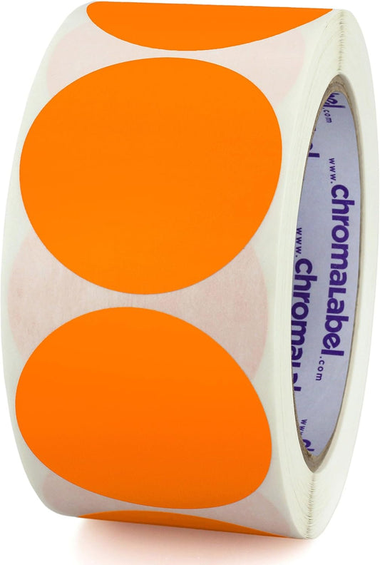 ChromaLabel 2 Inch Round Color Coded Stickers, Permanent Colored Circle Sticker for Arts and Crafts, Color Coding Label Sticky Dots - 500 Colored Stickers per Roll, Orange Label Sticker