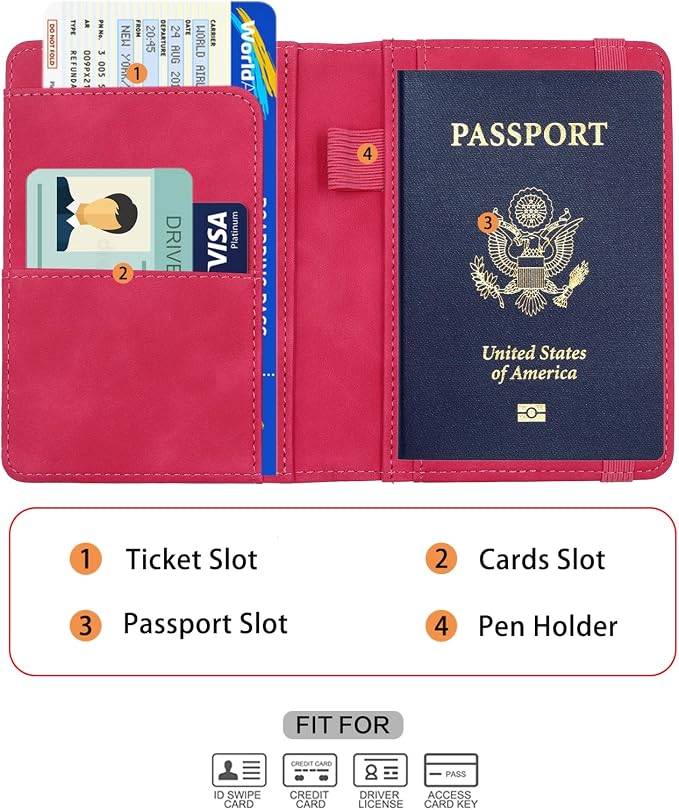 Melsbrinna Premium Leather Passport Holder Covers Case, Waterproof Rfid Blocking Travel Wallet Passport Holder with Pen Holder, Cute Passport Book for Women/Men