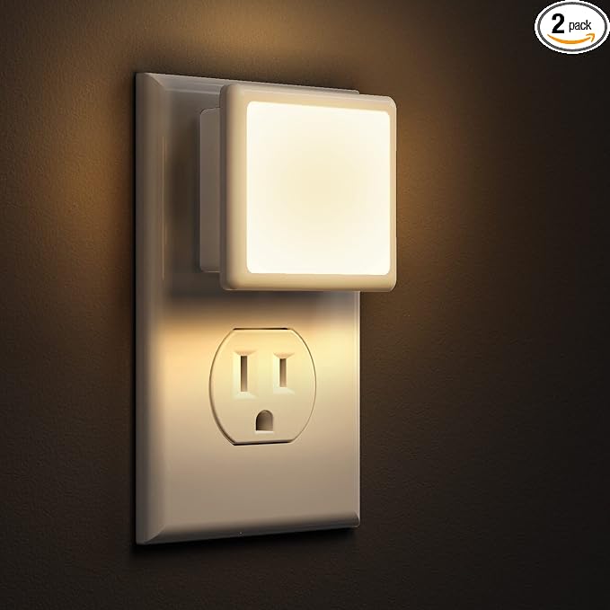 L LOHAS LED Night Lights Plug into Wall 2-Pack, 0.3W Plug in Night Light, Dusk to Dawn, 3000K Soft White, Bright Nightlight Auto-On/Off, for Adults Kids Room Bedroom Bathroom Hallway Kitchen, Non-Dim