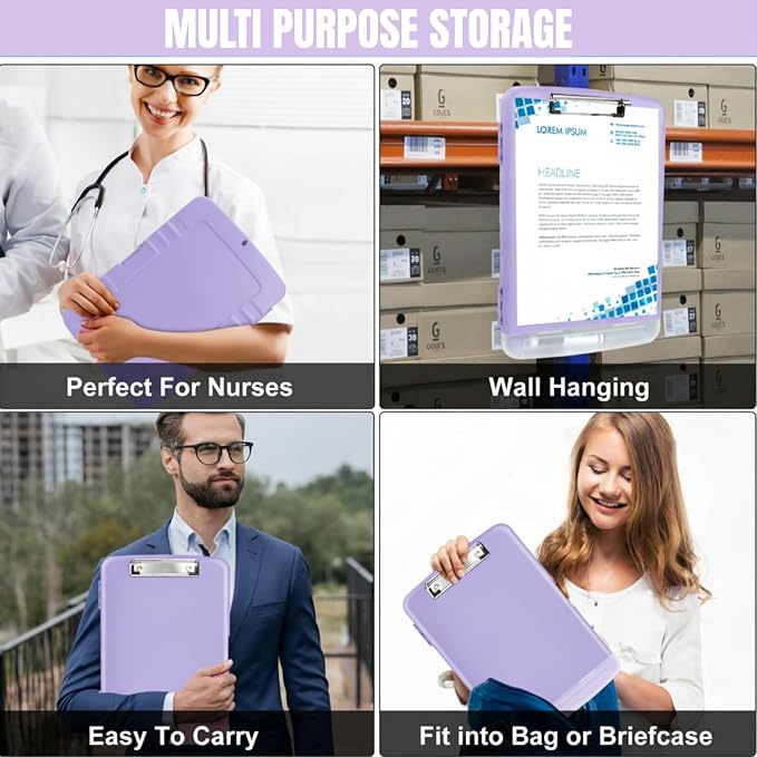 Clipboard with Storage Heavy Duty,Clip Boards 8.5x11 with Pen Holder,High Capacity Nursing Clipboard Case,Side Opening,A4 Letter Size for Office,School and Home,Light Purple Lavender