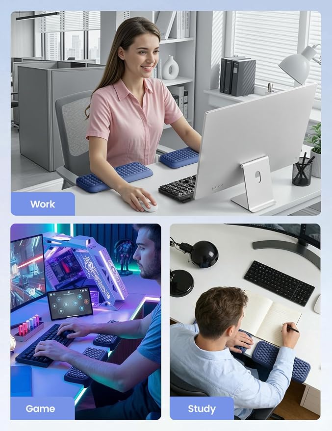 Vaydeer 2Pcs Elbow Rest Pad for Desk, L-Shaped Armrest Ergonomic Support | Desk Edge Cushion, Memory Foam Elbow Wrist Support Keyboard Mouse Pad for Palm Hand Office Computer Home Gaming Accessories