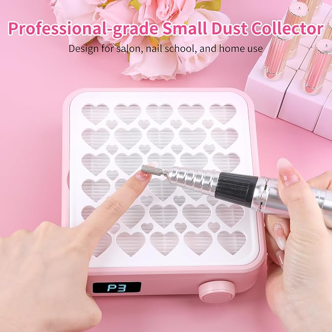 BQAN Portable Nail Dust Collectorwith 4200RPM Fan for Acrylic Nail Pink | 10pcs Filter Papers & Nail Brush Include | Strong Suction | Adjustable Speed | For Acrylic & Gel | Professional & Home Use