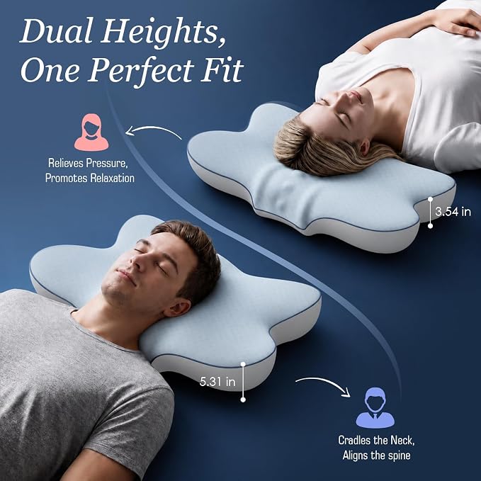Ultra Cooling Cervical Neck Pillow for Side Sleepers, 2-Height 5.31"/3.54" | Contour Orthopedic Neck Pillow with Non-Temperature Affected Memory Foam, Ergonomic Pain Relief Pillow for Sleeping ( Large )