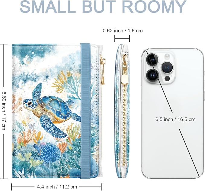 Passport Holder for Travel, RFID Blocking Passport Cover for Women Zipper | Travel Wallets, Passport Book Holder, Credit Card Holder, ID Window,SIM Card Slots, Coin & Tickets Pocket, Sea Turtle