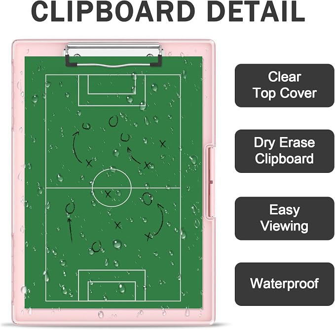 Rimilak Clipboard with Storage,8.5x11 2 Compartment Clip Board, Pink | Smooth Writing, Side-Opening Plastic Folder with Pen Holder, Size 13.3 x 9.4 x 1.5″,for Classroom, Teacher, Student