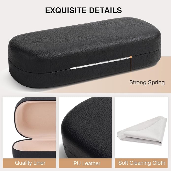 Marvolia Glasses Case Large Hard Shell Eyeglasses Case PU Leather Protective Case for Sunglasses Eyeglasses