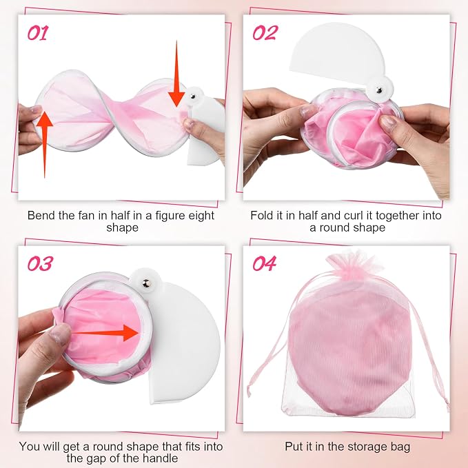 Roowest 12 Pcs 7.87“ Round Sublimation Blank Foldable Fan with Bag Polyester Colored Portable Handheld Compact Fold up Flying Disc Fans for Summer Wedding Graduation Party Favor (Pink)