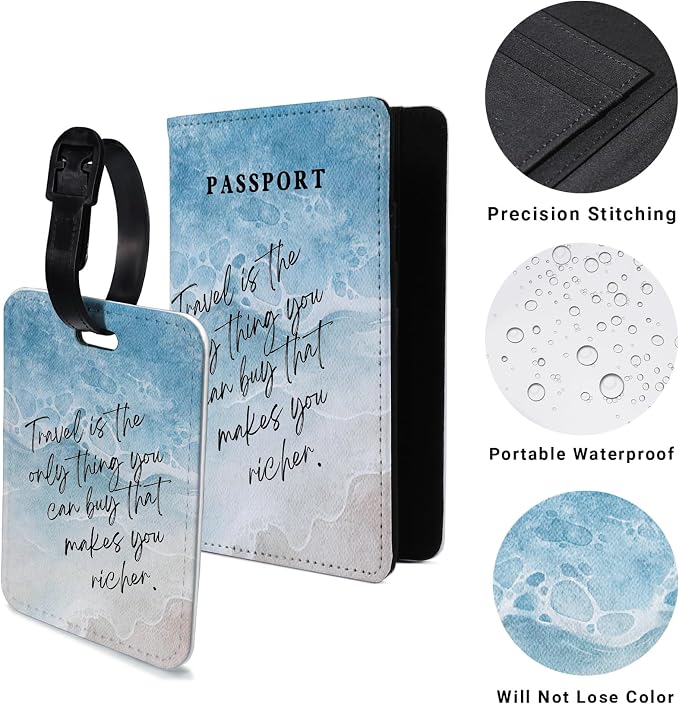 PDE-QUNLIAN Passport Book Holder,Passport Wallet for Men Mr and Mrs Passport Holder for Women Passport Cover World Map Passport Case for Couples Christmas Traveling Luggage Tag 2PCS