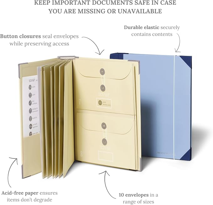 The Folio® Important Document Organizer by Savor | Binder with Guided Labels, Acid-Free File Folder Organizer with 10 Pockets, Document Holder for Home Records, Legal and Medical Papers (Slate)