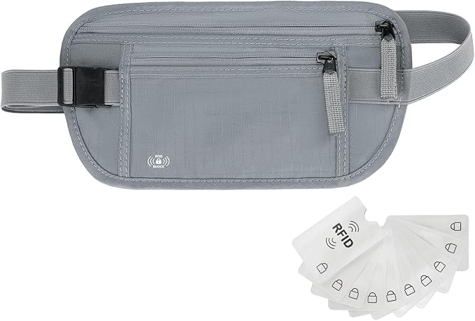 Money Belt for Travel, RFID Blocking, Hidden Money Belt, Passport Holder for Travel (Grey)