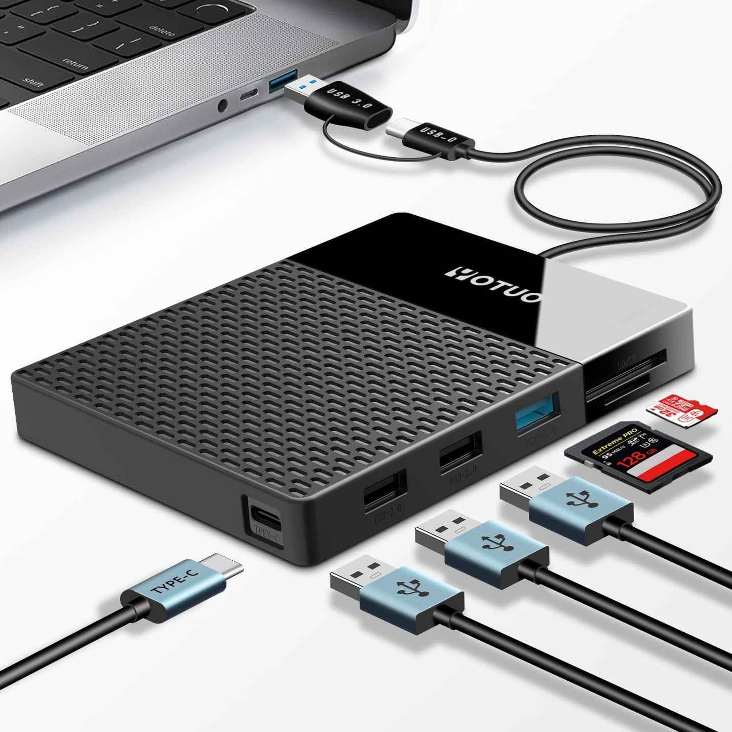 Portable Docking Station External Hard Drive 500GB Storage Hub, Multiport USB-C Huc + HDD 7-in-1, USB 3.0, SD/TF Card, HDD for Windows, Mac, Android, TV, Phone, Laptop, Desktop, PC