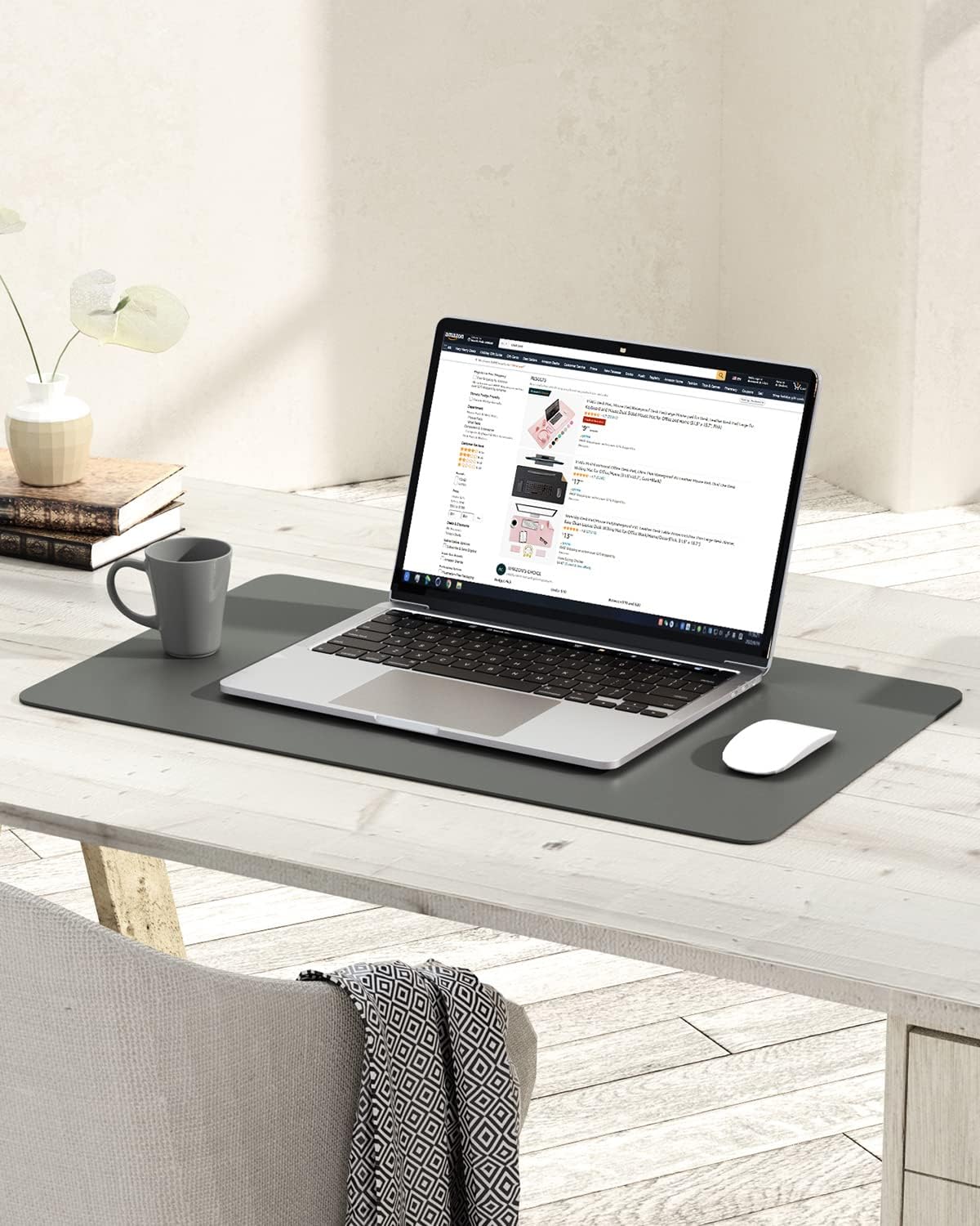 YSAGi Non-Slip Leather Desk Pad, Waterproof Laptop Computer Desk Keyboard Mat, Table Protector Blotter Mat, Large Mouse Pad for Office/Work/Home/Decor(Dark Gray, 23.6" x 13.7")