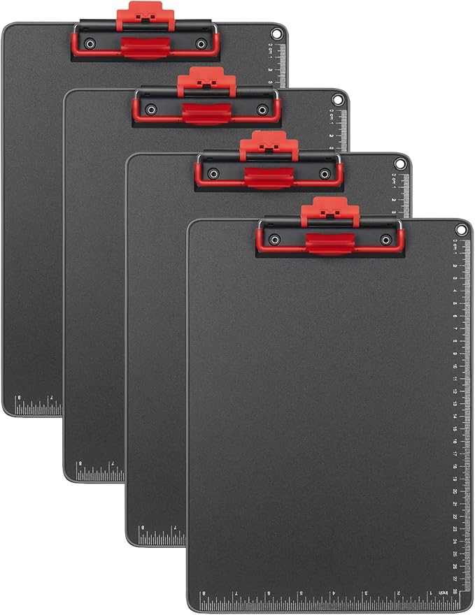 Clipboard with Pen Holder, Aluminum Frame & 2-in-1 Upgraded Clip, A4 Size 12.5 x 9 Inch, Heavy Duty Portable Writing Board with Anti-Slip Backing, for Office School Classroom Doctor Coach(4 Pack)