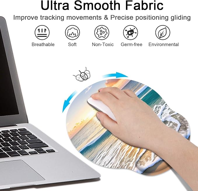 Ergonomic Mouse Pad Set with Wrist Rest, Beach Summer Sun | Non-Slip Rubber Base Wrist Cushion Support and Coasters Mousepad with Wrist Support for Computer Keyboard