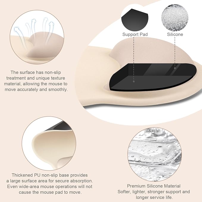 MOSISO Wrist Rest for Mouse Pad Set, Large Gaming Deskpad, Apricot | Circle Curved Mousepad&Keyboard Wrist Rest&Coaster, Ergonomic Non-Slip Mousepad&Easy Typing Pad with Silicone Lining