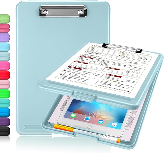 Sooez Clipboard with Storage, Plastic Nursing Clip Board, 8.5" x 11", Work | Sturdy Clipboards Foldable, Cute Hanging Clip Board Case, Teacher, Classroom Must Haves, Office School Supplies, Women & Men