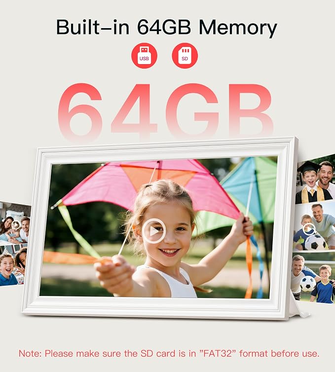 64GB Frameo 15.6" Digital Picture Frame Large 1920 x 1080 IPS FHD Touch Screen WiFi Electronic Photo Frames Share Moments Instantly Anywhere Best Gifts for Parents and Grandparents White