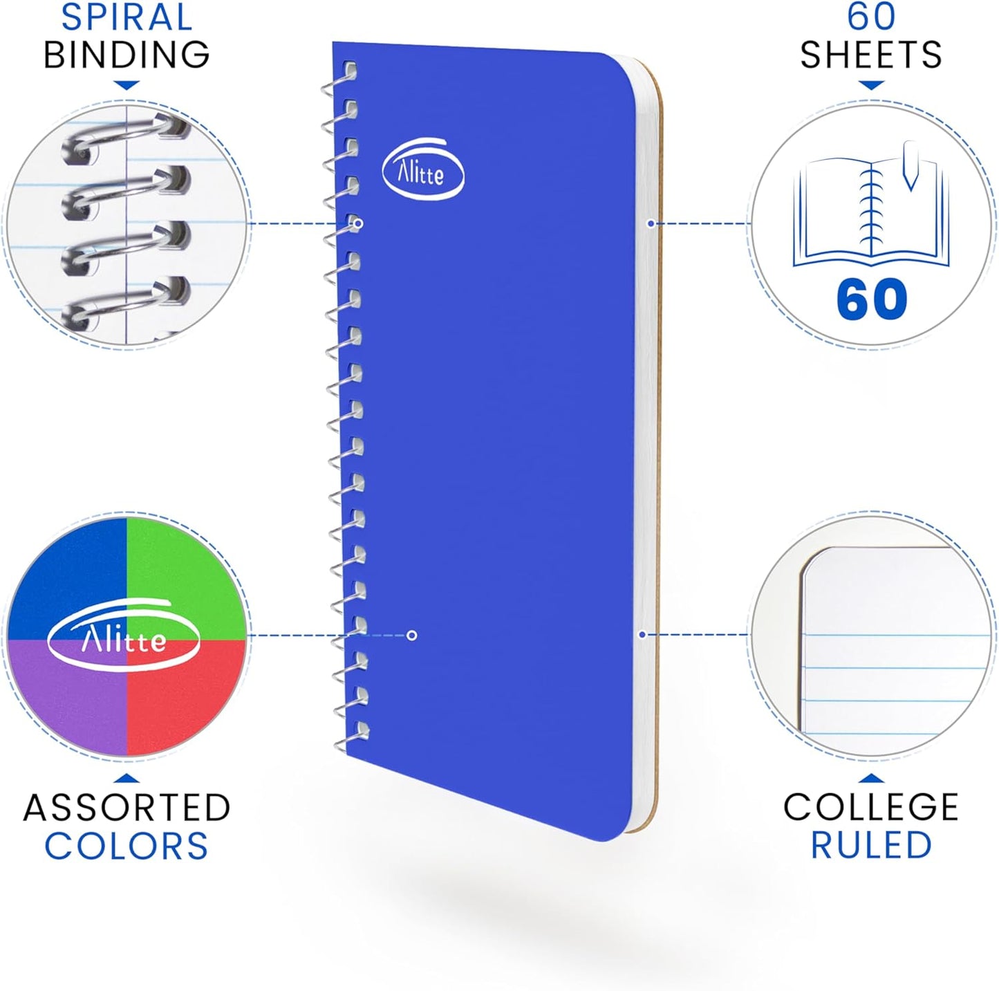 Pocket Notebook, Small 3x5 Notepad | College Ruled, Mini Spiral Notebooks 8 Pack, On the Go Writing, 60 Sheets per Note Pad | Assorted Colors, for School, Home, Office, Premium Thick Paper
