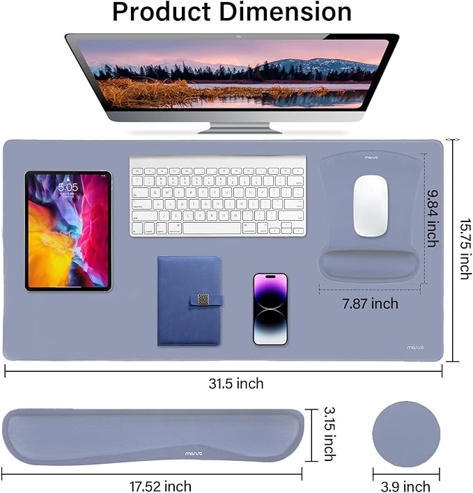 MOSISO Keyboard Mouse Pad Set, Large Gaming Mousepad&Keyboard Wrist Rest&Mouse Wrist Rest&Coaster, Ergonomic Non-Slip Mousepad&Easy Typing Cushion with Memory Foam for Home Office, Lavender Gray