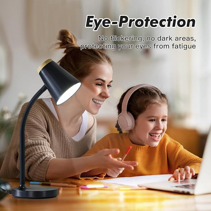 EJIAXIN Desk Lamp for College Dorm Room - Small LED Desk Lamp Touch Dimmable Reading Light for Home Office - Adjustable Flexible Gooseneck Table Lamp for Bedside Bedroom Nightstand Black
