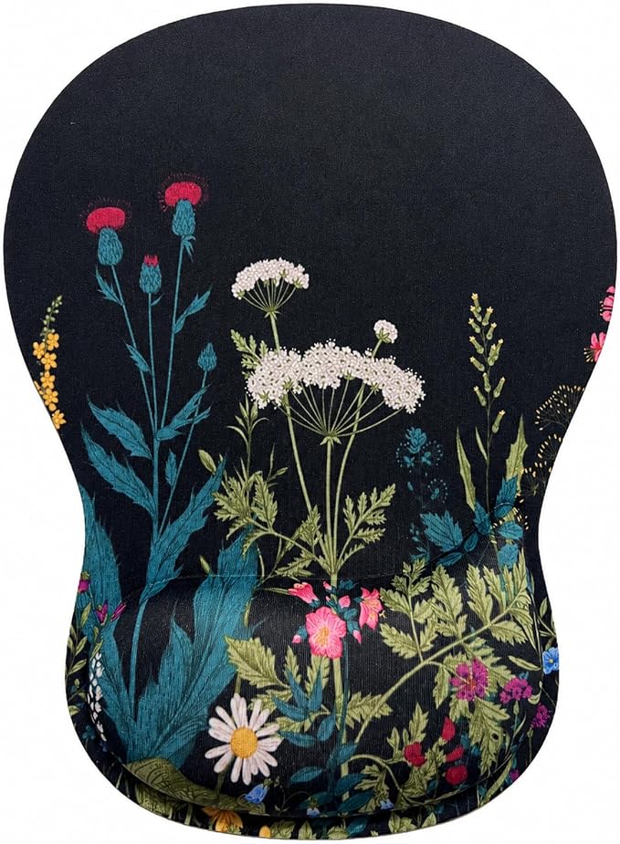Mouse Pad with Wrist Rest Ergonomic Memory Foam Support, Non-Slip Rubber Base, Comfortable Typing Cushion for Home Office Computer Laptop, Flowers Grass