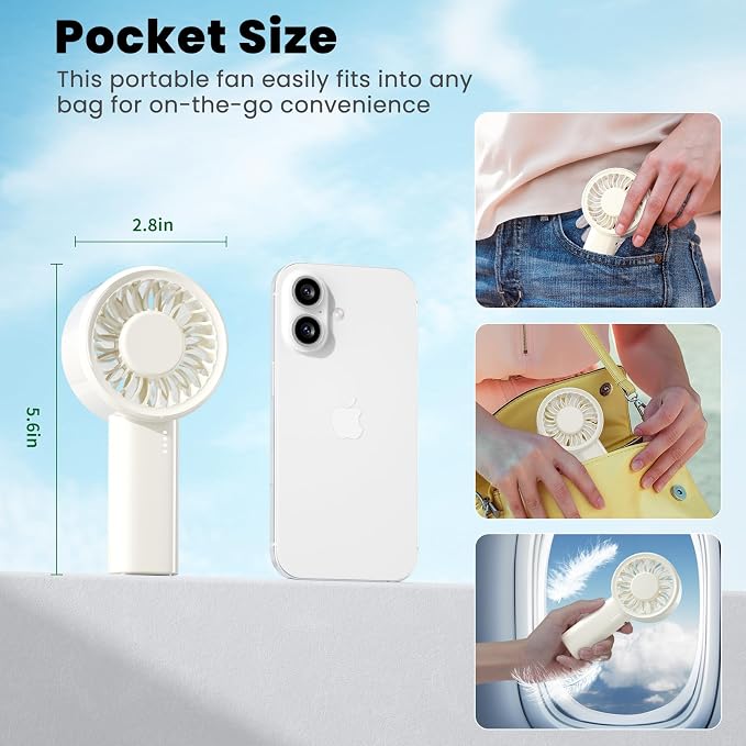 HandFan Handheld Mini Fan, Next Generation Small Fans Portable [8.5H Runtime] with Powerful High Speed Turbo Motor, USB Rechargeable, Pocket Design for Travel/Summer/Concerts/Lash, Gifts for Women