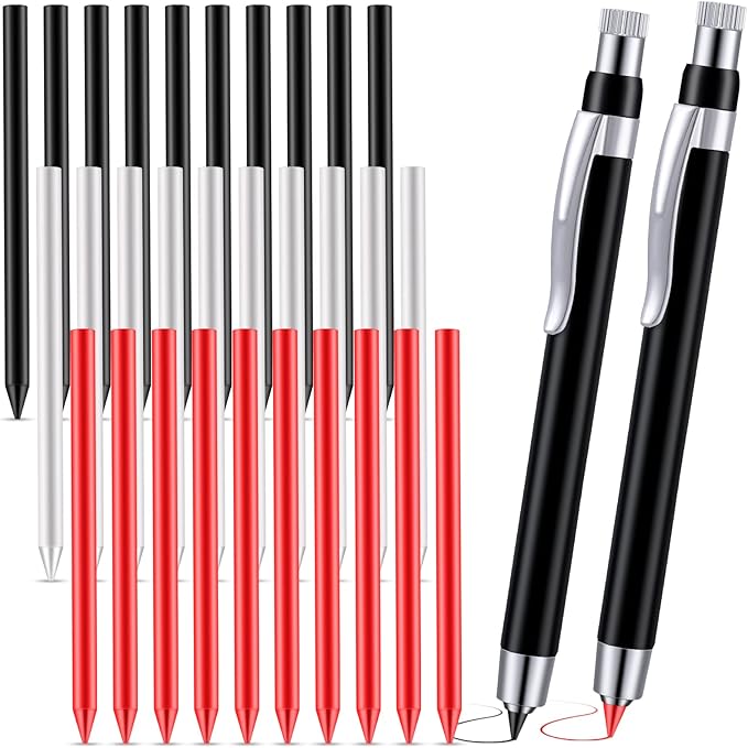 Lincia 5.6 mm Diameter Mechanical Pencil Artist Carpenter Drafting Pencils Metal Marker with Built Sharpener for Construction Drafting Crafting Sketching Wood Working(64 Pcs)