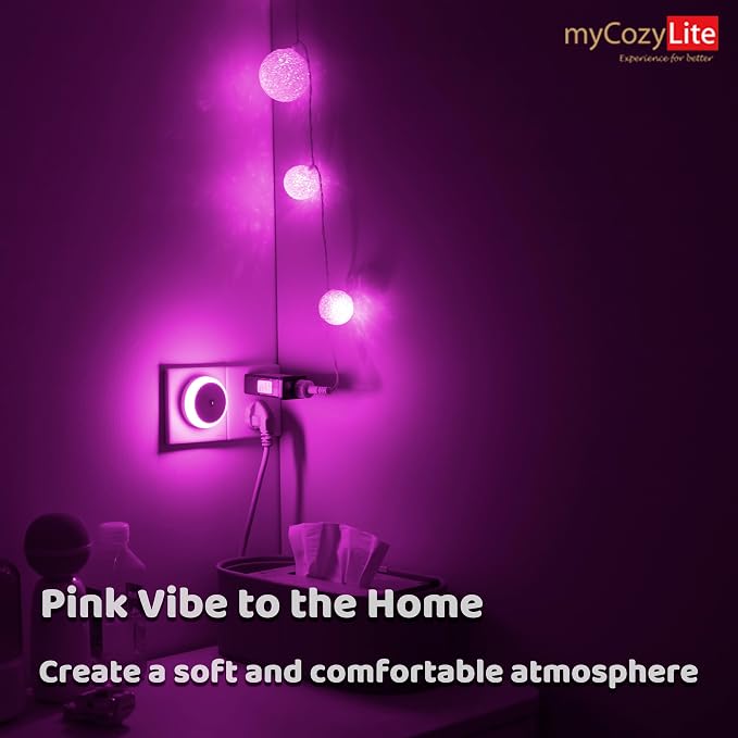 myCozyLite Pink Light Night Light Plug in, Home Decor, Dusk to Dawn Sensor, 2 Pack Nightlights Plug into Wall, Ambient Lighting for Kids Room, Bedroom, Bathroom, Kitchen, Baby Nursery