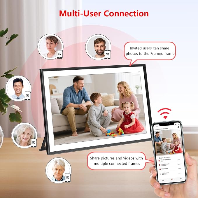 FRAMEO 15.6 Inch 32GB Large Digital Photo Frame, Digital Picture Frame WiFi, IPS HD Touch Screen, Photo Frame with Auto-Rotate Instant Share Photo/Video Sharing via Frameo App, Gift for Mom